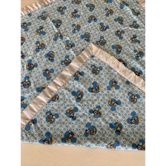 Vintage Disney Babies Mickey Minnie Baby Fleece Blanket Satin Trim - Picture 5 of 6